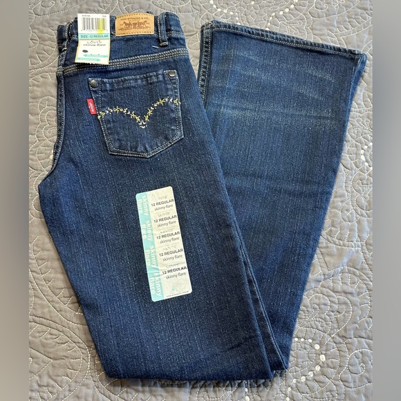 Levi’s Girls Size 12 Regular Dark Blue Skinny Flare Denim Belief Jeans N… - Picture 1 of 11